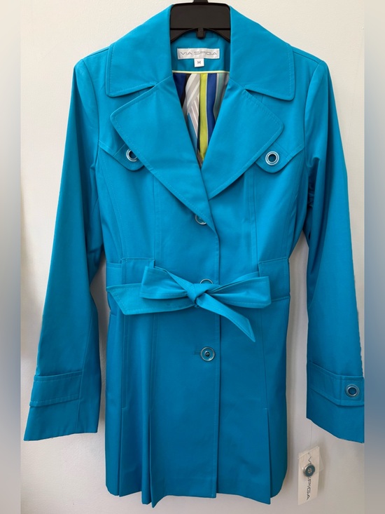 Via Spiga Jackets & Blazers - NEW WITH TAGS! Turquoise double breasted Via Spiga Raincoat jacket, Sz M